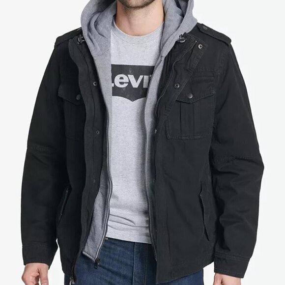 Levi’s trucker jacket Sherpa lining and attached hoodie true black size S - Picture 1 of 14